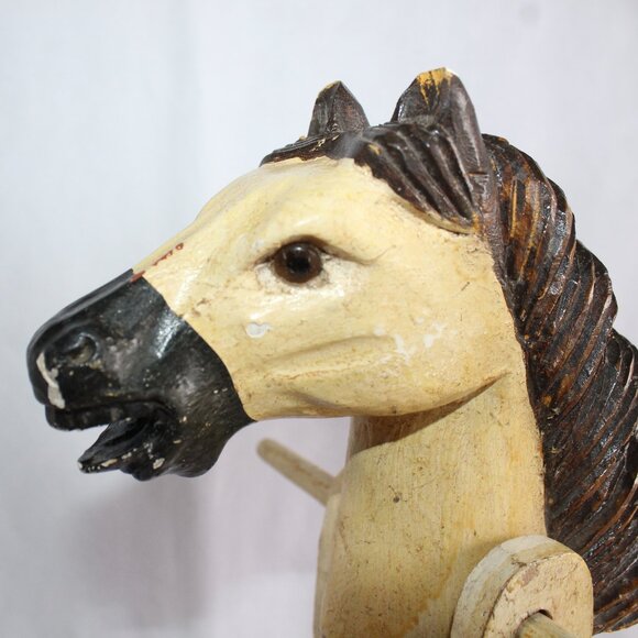 Antique Victorian Horse Stick Toy on Wheels 20.5 in Tall - Picture 11 of 14